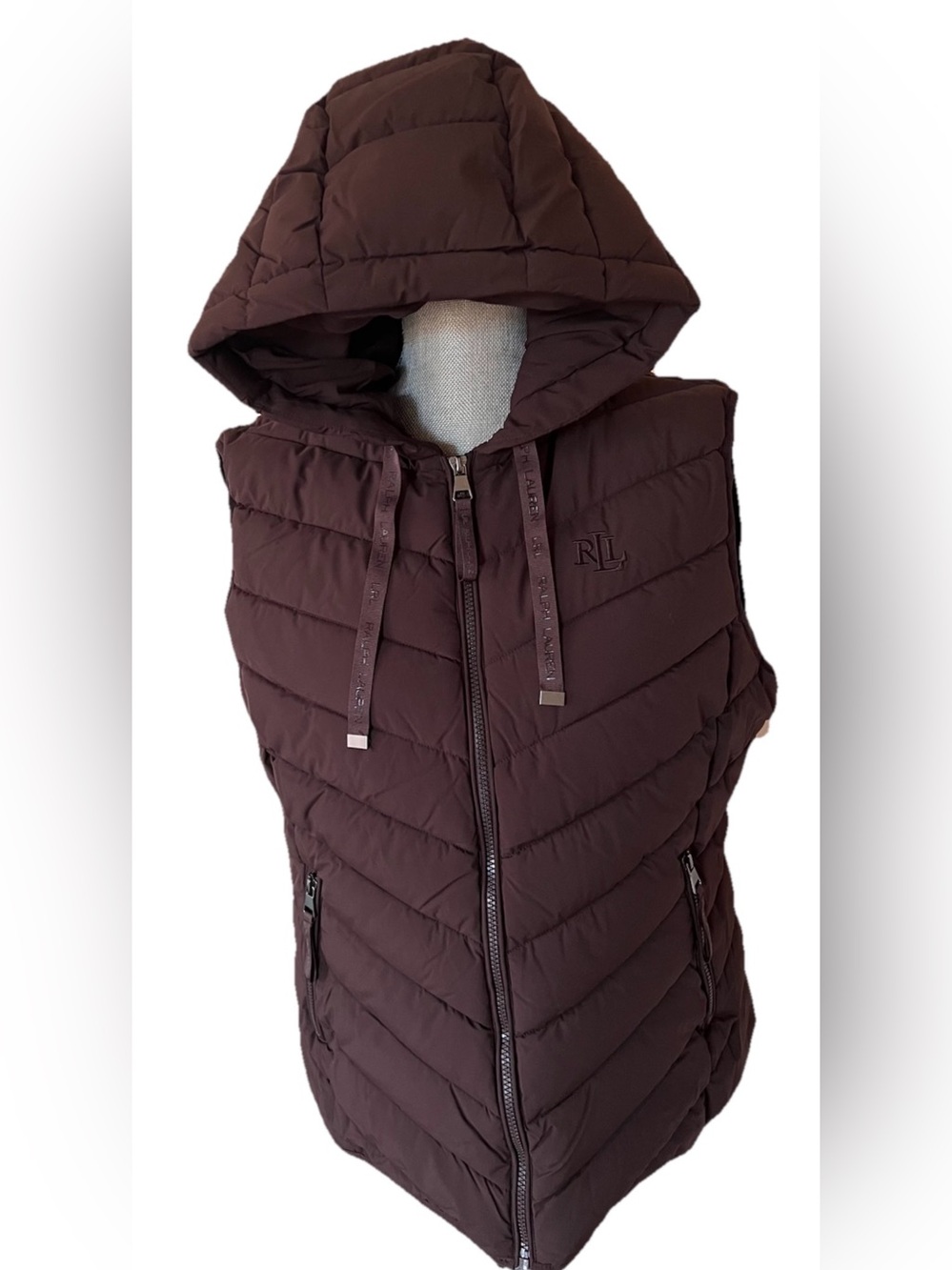 Lauren Ralph Lauren Women's Chocolate Puffer Vest With Hood Size XL NWT